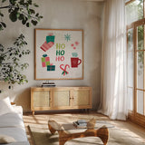 Peace Love Joy V by Cheryl Warrick. Shown in a natural wood frame in a cozy modern living room. Available as an archival giclee rolled canvas, fine art paper, or poster print. SKU 79263a.