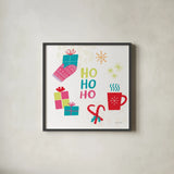 Peace Love Joy V Bright by Cheryl Warrick. Shown in a sleek black glass frame for a contemporary gallery look. Available as an archival giclee rolled canvas, fine art paper, or poster print. SKU 79960a.