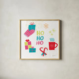 Peace Love Joy V Bright by Cheryl Warrick. Shown in a natural wood glass frame for a timeless modern aesthetic. Available as an archival giclee rolled canvas, fine art paper, or poster print. SKU 79960a.