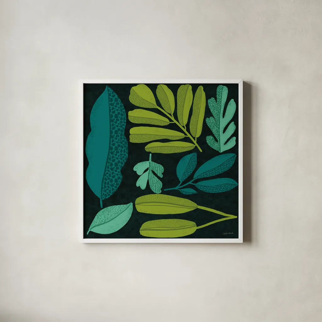 Plant Toss I by Cheryl Warrick. Shown in a crisp white glass frame for a clean and minimalist style. Available as an archival giclee rolled canvas, fine art paper, or poster print. SKU 90945a.