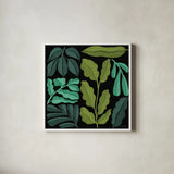 Plant Toss II by Cheryl Warrick. Shown in a crisp white glass frame for a clean and minimalist style. Available as an archival giclee rolled canvas, fine art paper, or poster print. SKU 90946a.