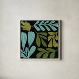 Plant Toss III by Cheryl Warrick. Shown in a crisp white glass frame for a clean and minimalist style. Available as an archival giclee rolled canvas, fine art paper, or poster print. SKU 90947a.