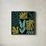 Plant Toss IV by Cheryl Warrick. Shown in a sleek black glass frame for a contemporary gallery look. Available as an archival giclee rolled canvas, fine art paper, or poster print. SKU 90948a.
