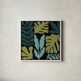 Plant Toss IV by Cheryl Warrick. Shown in a crisp white glass frame for a clean and minimalist style. Available as an archival giclee rolled canvas, fine art paper, or poster print. SKU 90948a.