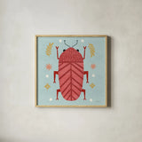 Playful Bugs III by Cheryl Warrick. Shown in a natural wood glass frame for a timeless modern aesthetic. Available as an archival giclee rolled canvas, fine art paper, or poster print. SKU 102956a.