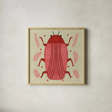 Playful Bugs IV by Cheryl Warrick. Shown in a natural wood glass frame for a timeless modern aesthetic. Available as an archival giclee rolled canvas, fine art paper, or poster print. SKU 102957a.