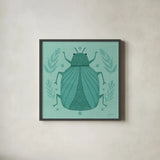 Playful Bugs V by Cheryl Warrick. Shown in a sleek black glass frame for a contemporary gallery look. Available as an archival giclee rolled canvas, fine art paper, or poster print. SKU 102958a.