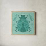 Playful Bugs V by Cheryl Warrick. Shown in a natural wood glass frame for a timeless modern aesthetic. Available as an archival giclee rolled canvas, fine art paper, or poster print. SKU 102958a.