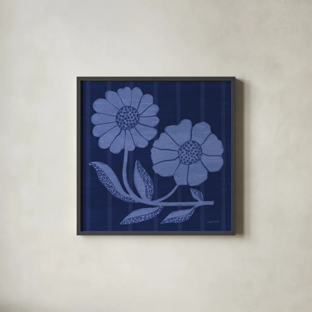 Playful Petals II by Cheryl Warrick. Shown in a sleek black glass frame for a contemporary gallery look. Available as an archival giclee rolled canvas, fine art paper, or poster print. SKU 102945a.