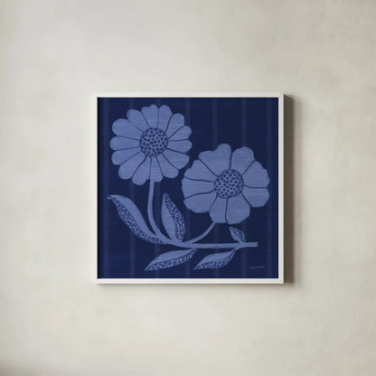 Playful Petals II by Cheryl Warrick. Shown in a crisp white glass frame for a clean and minimalist style. Available as an archival giclee rolled canvas, fine art paper, or poster print. SKU 102945a.