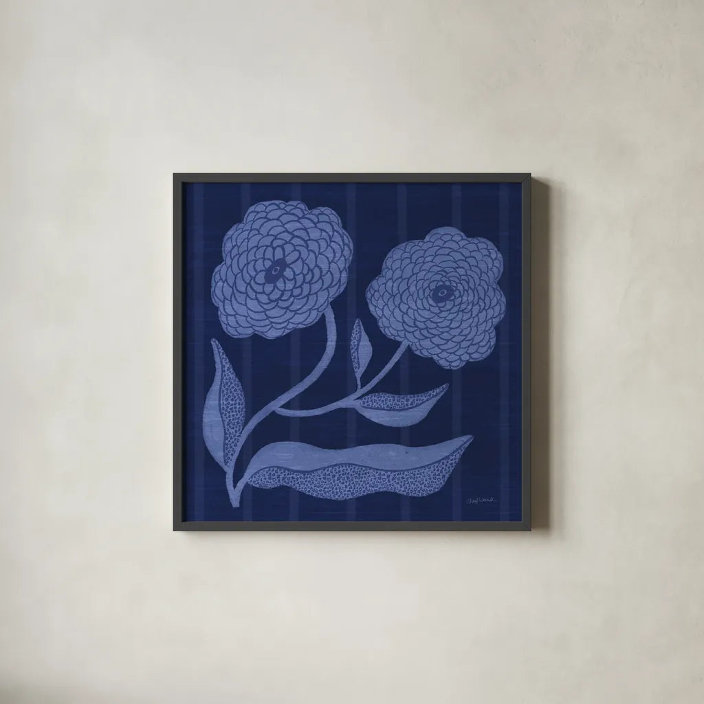 Playful Petals IV by Cheryl Warrick. Shown in a sleek black glass frame for a contemporary gallery look. Available as an archival giclee rolled canvas, fine art paper, or poster print. SKU 102947a.