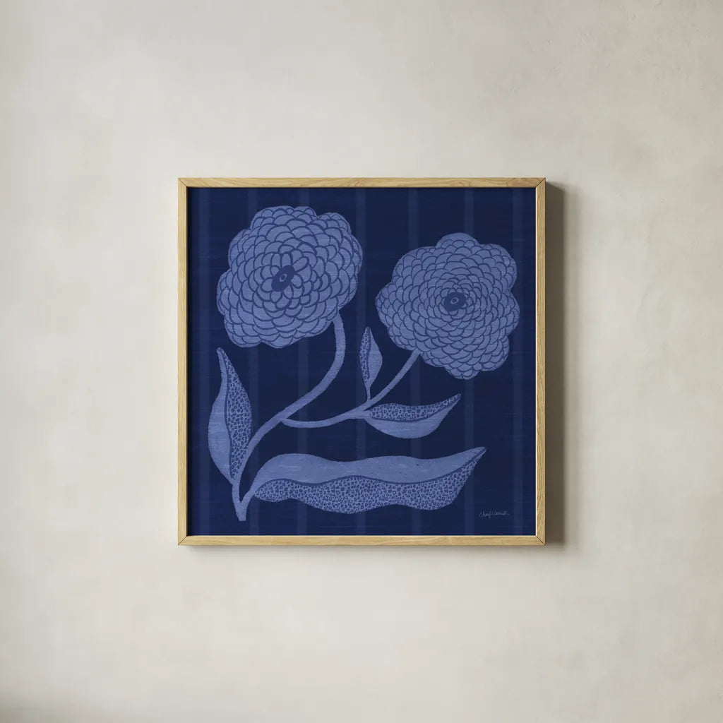 Playful Petals IV by Cheryl Warrick. Shown in a natural wood glass frame for a timeless modern aesthetic. Available as an archival giclee rolled canvas, fine art paper, or poster print. SKU 102947a.