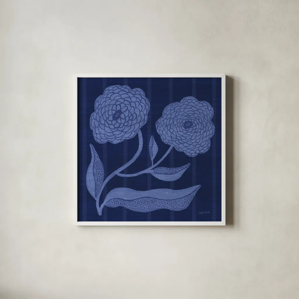 Playful Petals IV by Cheryl Warrick. Shown in a crisp white glass frame for a clean and minimalist style. Available as an archival giclee rolled canvas, fine art paper, or poster print. SKU 102947a.