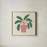 Potted Plants I by Cheryl Warrick. Shown in a natural wood glass frame for a timeless modern aesthetic. Available as an archival giclee rolled canvas, fine art paper, or poster print. SKU 102638a.