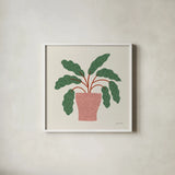 Potted Plants I by Cheryl Warrick. Shown in a crisp white glass frame for a clean and minimalist style. Available as an archival giclee rolled canvas, fine art paper, or poster print. SKU 102638a.
