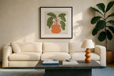 Potted Plants III by Cheryl Warrick. Displayed in a glass frame with matte in a clean modern living room. Available as an archival giclee rolled canvas, fine art paper, or poster print. SKU 102640a.