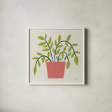 Potted Plants IV by Cheryl Warrick. Shown in a crisp white glass frame for a clean and minimalist style. Available as an archival giclee rolled canvas, fine art paper, or poster print. SKU 102641a.