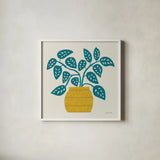 Potted Plants IX by Cheryl Warrick. Shown in a crisp white glass frame for a clean and minimalist style. Available as an archival giclee rolled canvas, fine art paper, or poster print. SKU 102646a.