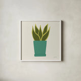 Potted Plants VII by Cheryl Warrick. Shown in a crisp white glass frame for a clean and minimalist style. Available as an archival giclee rolled canvas, fine art paper, or poster print. SKU 102644a.