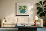 Potted Plants XI by Cheryl Warrick. Displayed in a glass frame with matte in a clean modern living room. Available as an archival giclee rolled canvas, fine art paper, or poster print. SKU 102648a.