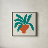 Potted Plants XII by Cheryl Warrick. Shown in a sleek black glass frame for a contemporary gallery look. Available as an archival giclee rolled canvas, fine art paper, or poster print. SKU 102649a.