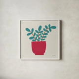 Potted Plants XIII by Cheryl Warrick. Shown in a crisp white glass frame for a clean and minimalist style. Available as an archival giclee rolled canvas, fine art paper, or poster print. SKU 102650a.