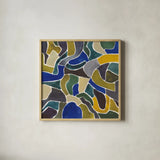 Puzzled I by Cheryl Warrick. Shown in a natural wood glass frame for a timeless modern aesthetic. Available as an archival giclee rolled canvas, fine art paper, or poster print. SKU 103263a.