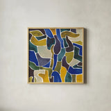 Puzzled II by Cheryl Warrick. Shown in a natural wood glass frame for a timeless modern aesthetic. Available as an archival giclee rolled canvas, fine art paper, or poster print. SKU 103264a.