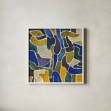 Puzzled II by Cheryl Warrick. Shown in a crisp white glass frame for a clean and minimalist style. Available as an archival giclee rolled canvas, fine art paper, or poster print. SKU 103264a.