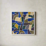 Puzzled IV by Cheryl Warrick. Shown in a crisp white glass frame for a clean and minimalist style. Available as an archival giclee rolled canvas, fine art paper, or poster print. SKU 103266a.