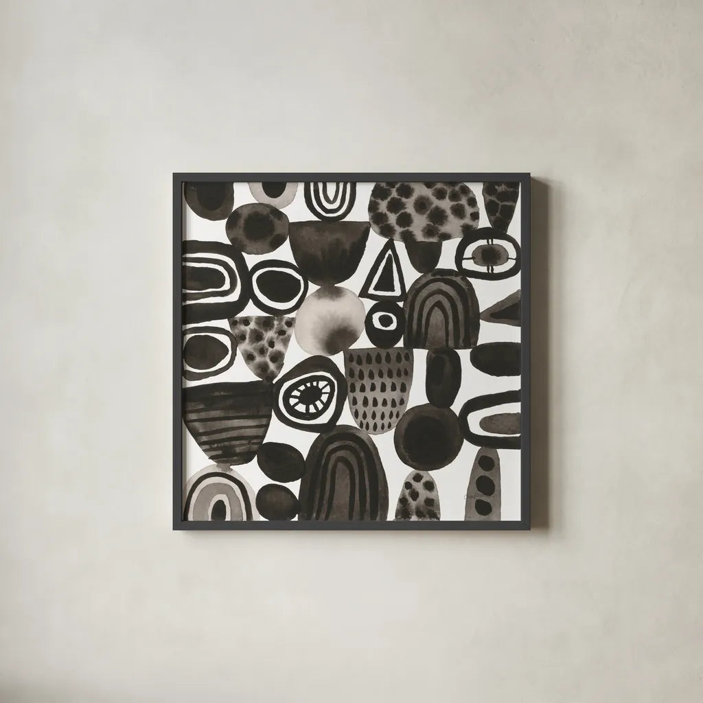 Quirky I by Cheryl Warrick. Shown in a sleek black glass frame for a contemporary gallery look. Available as an archival giclee rolled canvas, fine art paper, or poster print. SKU 86956a.