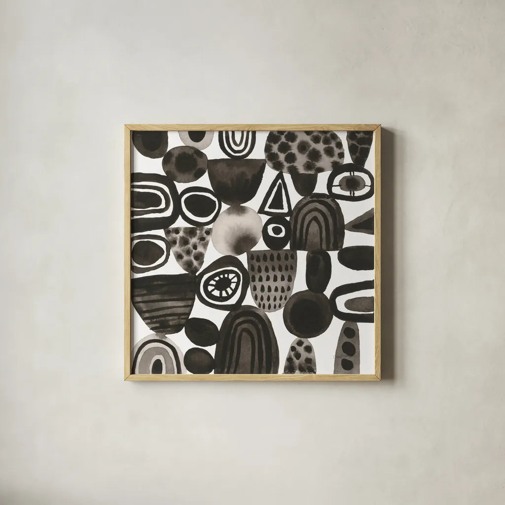 Quirky I by Cheryl Warrick. Shown in a natural wood glass frame for a timeless modern aesthetic. Available as an archival giclee rolled canvas, fine art paper, or poster print. SKU 86956a.