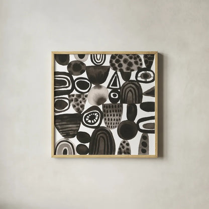 Quirky I by Cheryl Warrick. Shown in a natural wood glass frame for a timeless modern aesthetic. Available as an archival giclee rolled canvas, fine art paper, or poster print. SKU 86956a.