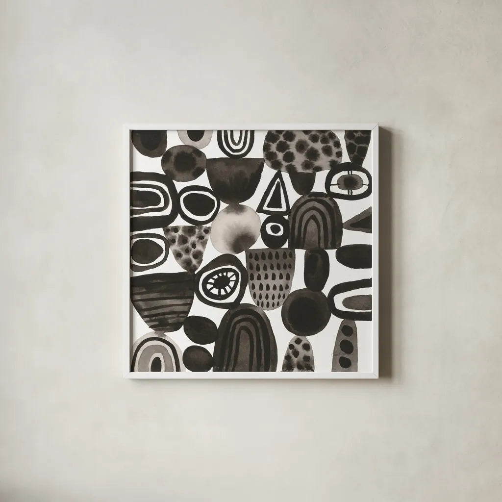 Quirky I by Cheryl Warrick. Shown in a crisp white glass frame for a clean and minimalist style. Available as an archival giclee rolled canvas, fine art paper, or poster print. SKU 86956a.