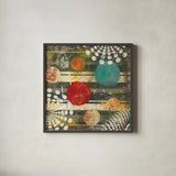 Recap I Abstract by Cheryl Warrick. Shown in a sleek black glass frame for a contemporary gallery look. Available as an archival giclee rolled canvas, fine art paper, or poster print. SKU 36545a.