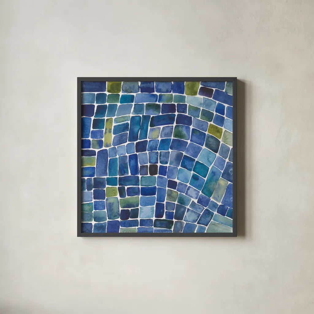 Sea Glass I by Cheryl Warrick. Shown in a sleek black glass frame for a contemporary gallery look. Available as an archival giclee rolled canvas, fine art paper, or poster print. SKU 84791a.