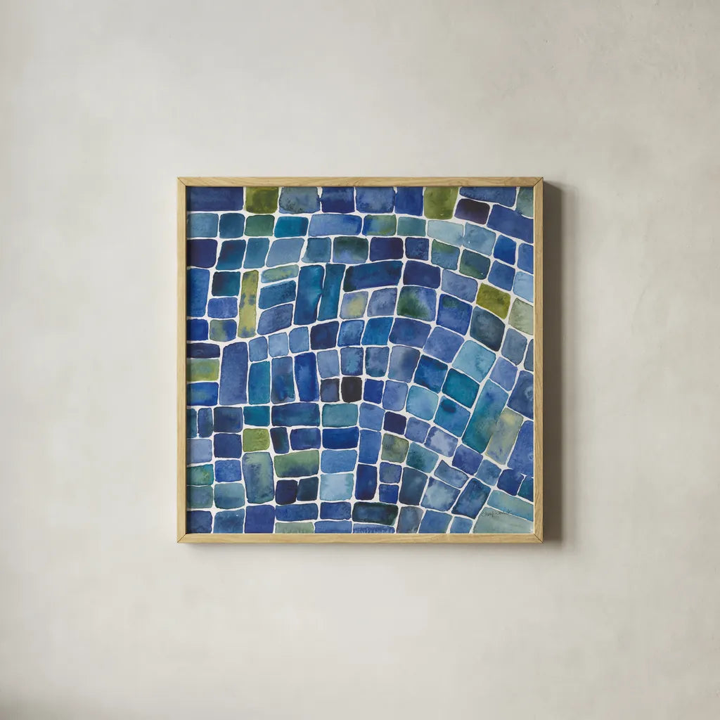 Sea Glass I by Cheryl Warrick. Shown in a natural wood glass frame for a timeless modern aesthetic. Available as an archival giclee rolled canvas, fine art paper, or poster print. SKU 84791a.