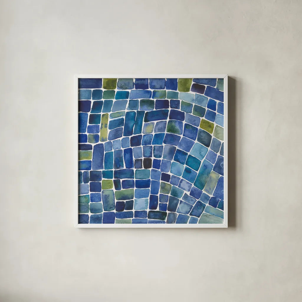 Sea Glass I by Cheryl Warrick. Shown in a crisp white glass frame for a clean and minimalist style. Available as an archival giclee rolled canvas, fine art paper, or poster print. SKU 84791a.