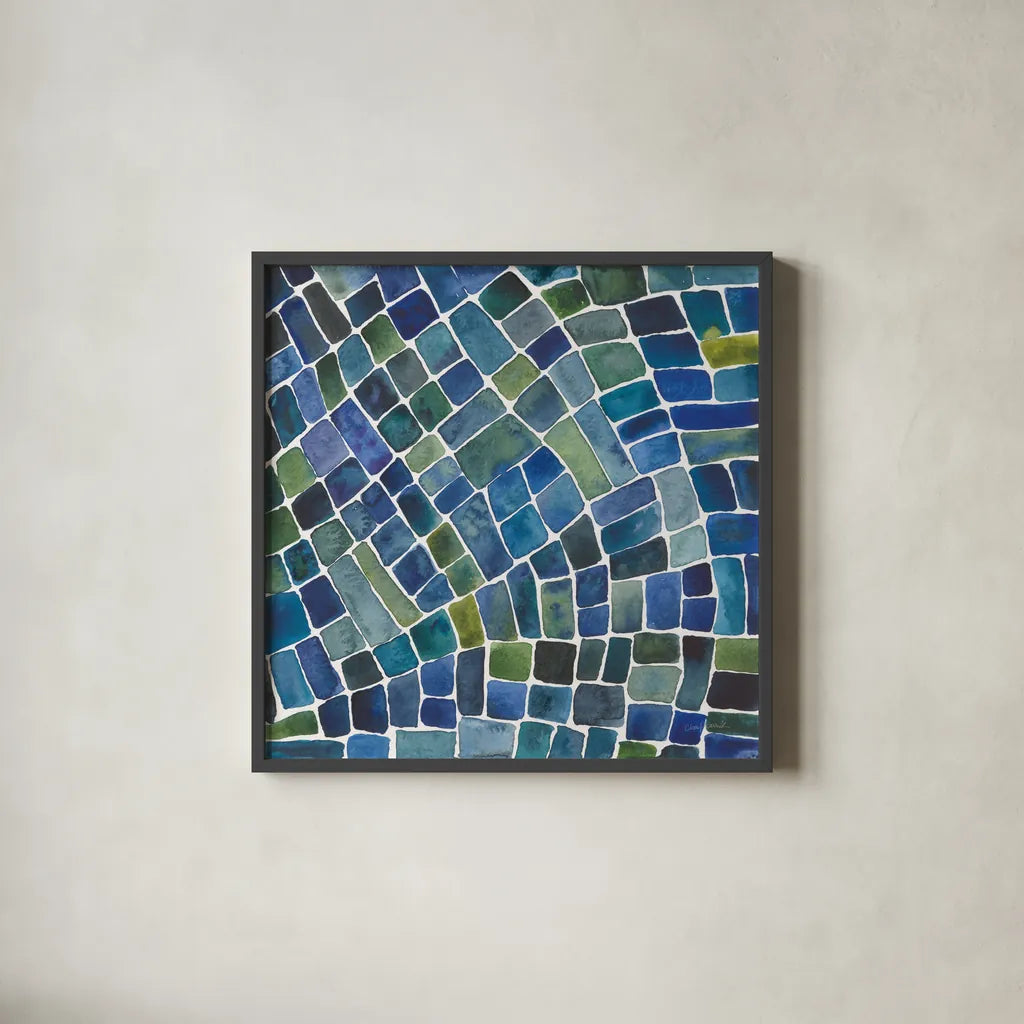 Sea Glass II by Cheryl Warrick. Shown in a sleek black glass frame for a contemporary gallery look. Available as an archival giclee rolled canvas, fine art paper, or poster print. SKU 84792a.