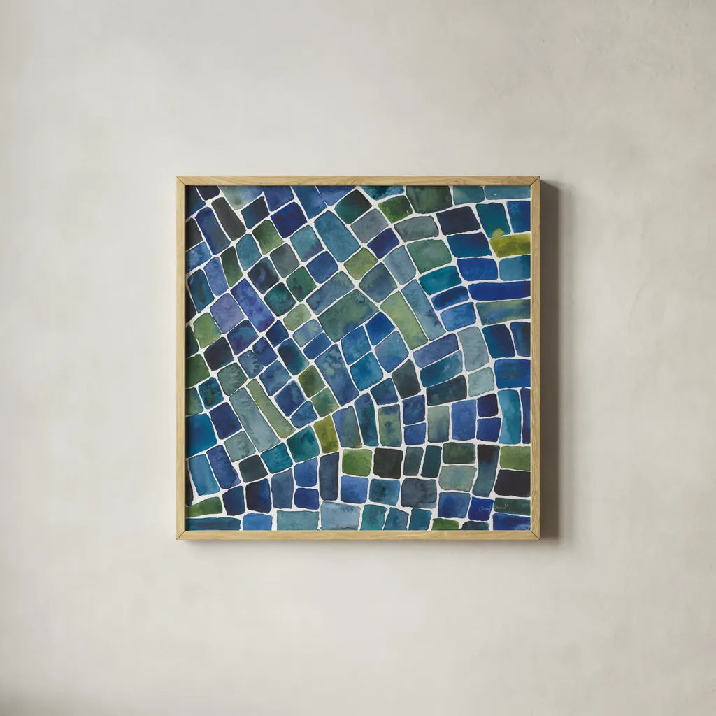 Sea Glass II by Cheryl Warrick. Shown in a natural wood glass frame for a timeless modern aesthetic. Available as an archival giclee rolled canvas, fine art paper, or poster print. SKU 84792a.