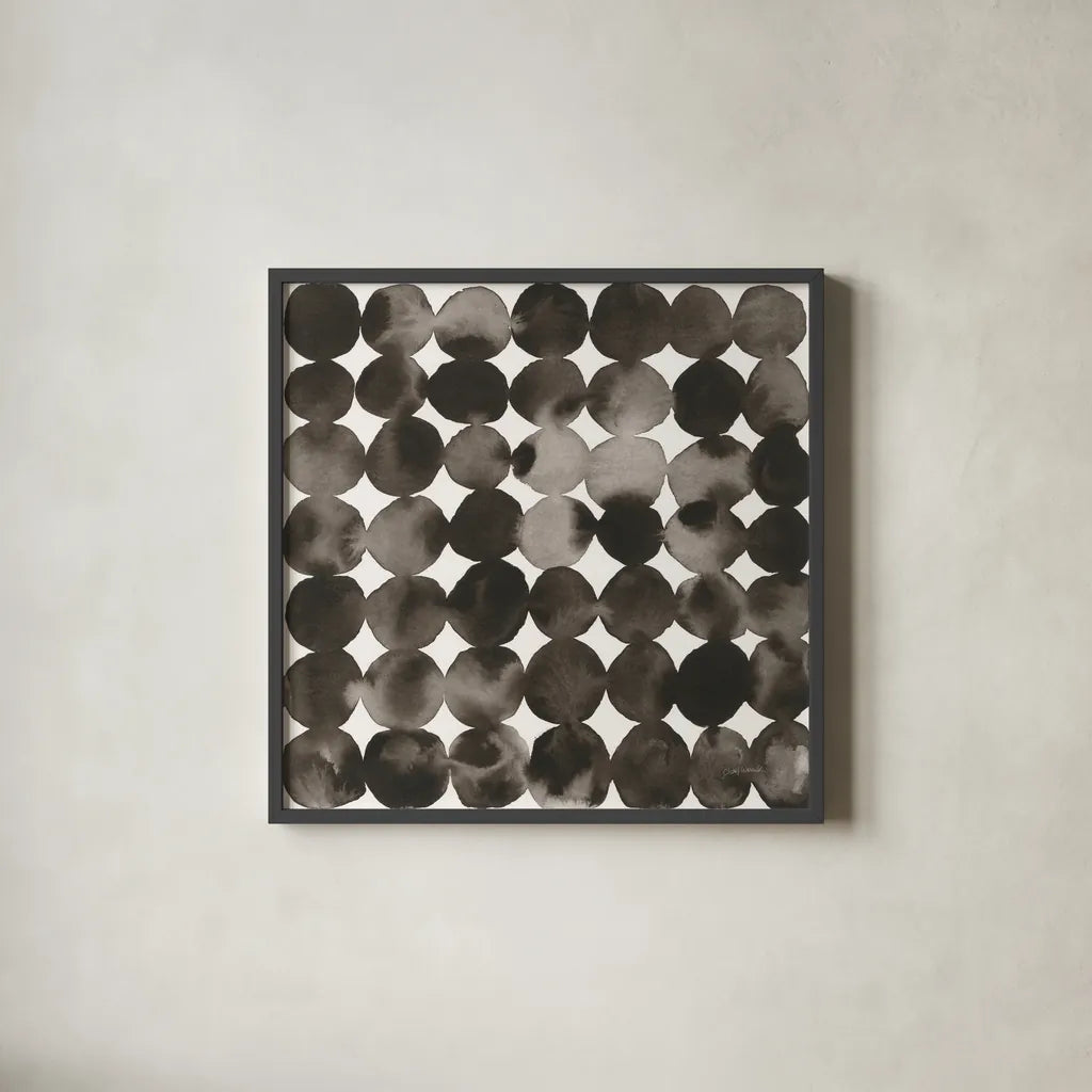 Seeing Spots I by Cheryl Warrick. Shown in a sleek black glass frame for a contemporary gallery look. Available as an archival giclee rolled canvas, fine art paper, or poster print. SKU 86960a.