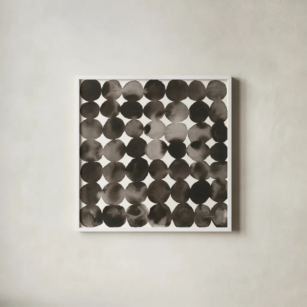 Seeing Spots I by Cheryl Warrick. Shown in a crisp white glass frame for a clean and minimalist style. Available as an archival giclee rolled canvas, fine art paper, or poster print. SKU 86960a.