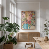Simple Gifts II by Cheryl Warrick. shown as a print in a natural wood frame in a dining room. Available as a archival giclee rolled canvas, fine art paper, or poster print. SKU 103262h.