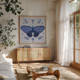 Simply Butterflies II by Cheryl Warrick. Shown in a natural wood frame in a cozy modern living room. Available as an archival giclee rolled canvas, fine art paper, or poster print. SKU 102962a.