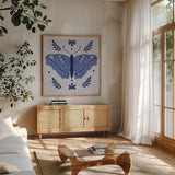 Simply Butterflies IV by Cheryl Warrick. Shown in a natural wood frame in a cozy modern living room. Available as an archival giclee rolled canvas, fine art paper, or poster print. SKU 102964a.