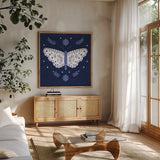 Simply Butterflies VI by Cheryl Warrick. Shown in a natural wood frame in a cozy modern living room. Available as an archival giclee rolled canvas, fine art paper, or poster print. SKU 102966a.