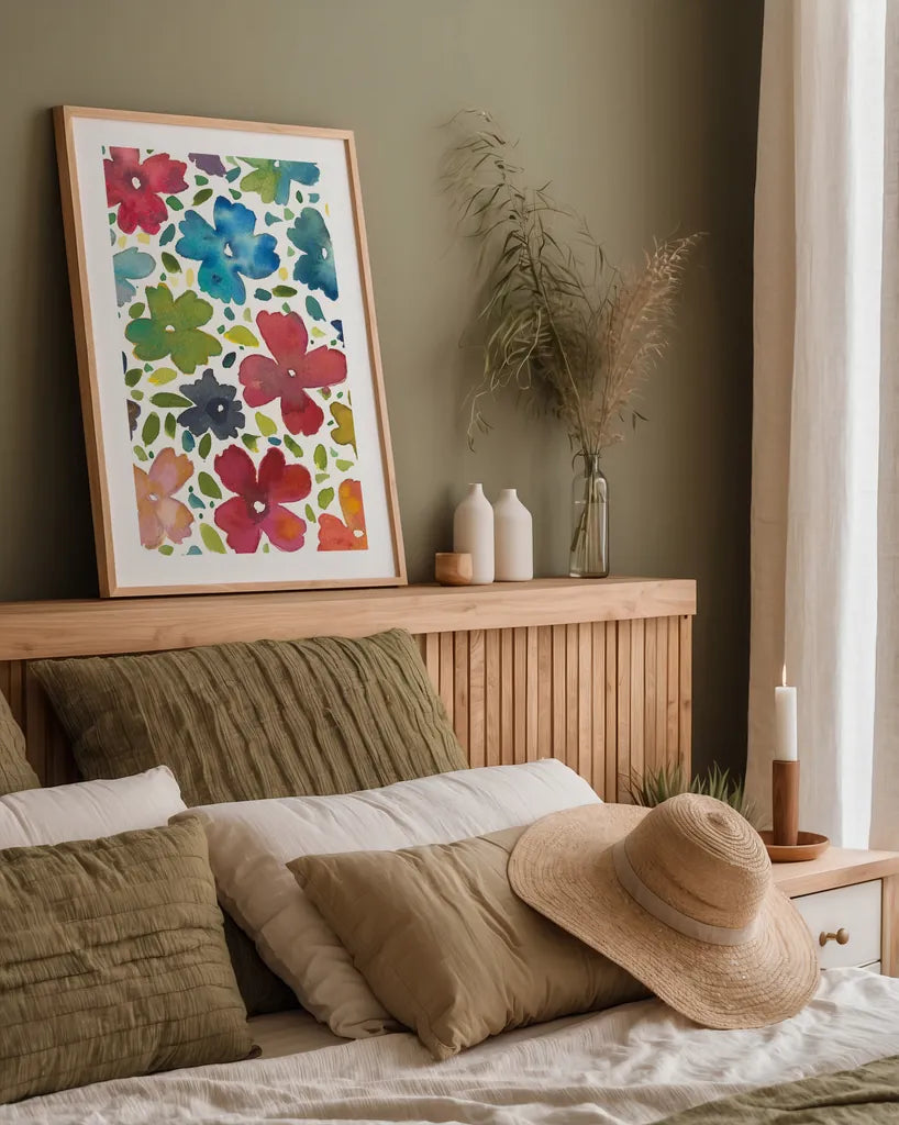 Spring Joy I by Cheryl Warrick. shown as a paper print in a natural frame. Available as a archival giclee rolled canvas, fine art paper, or poster print. SKU 86972h.