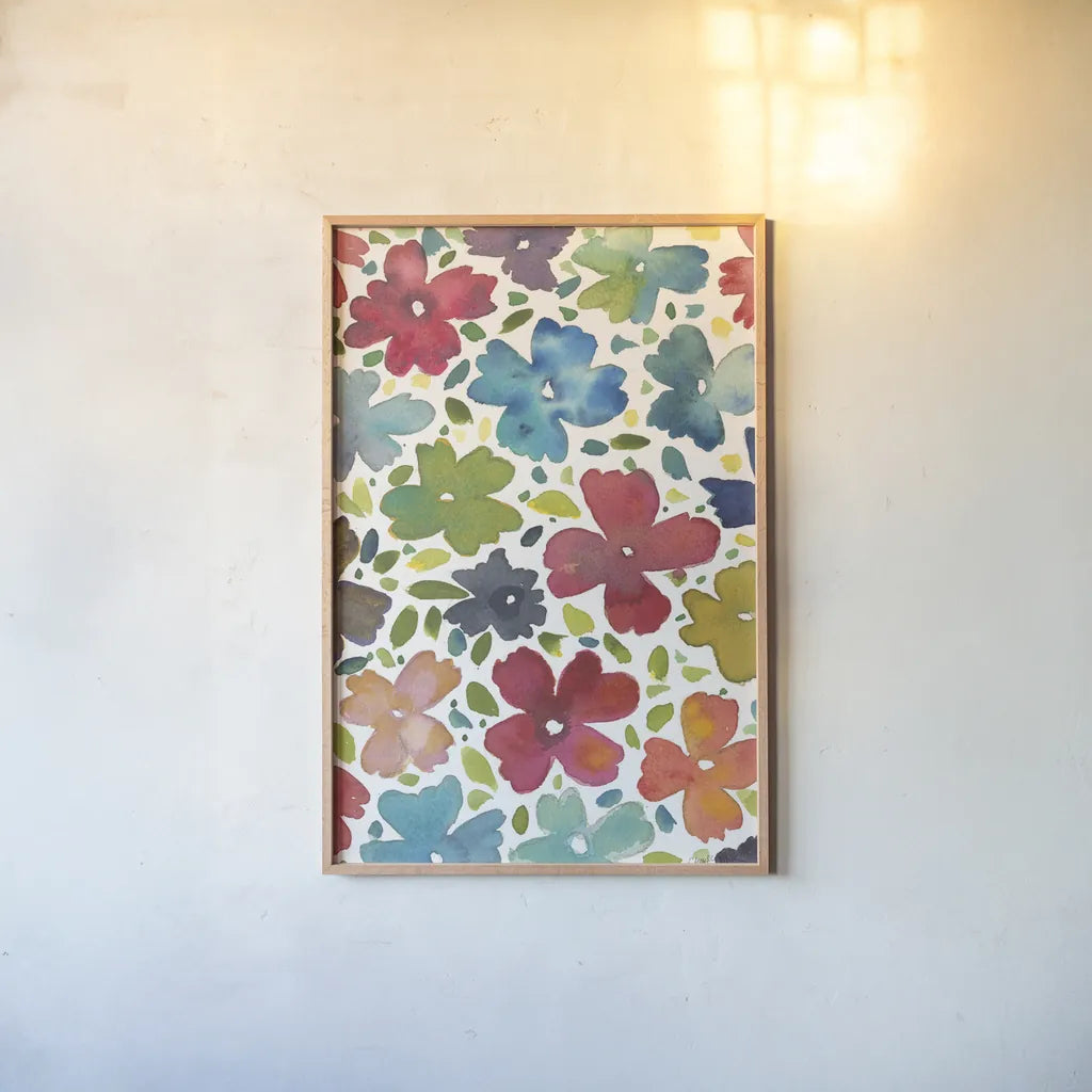 Spring Joy I by Cheryl Warrick. shown as a paper print in a natural frame. Available as a archival giclee rolled canvas, fine art paper, or poster print. SKU 86972h.