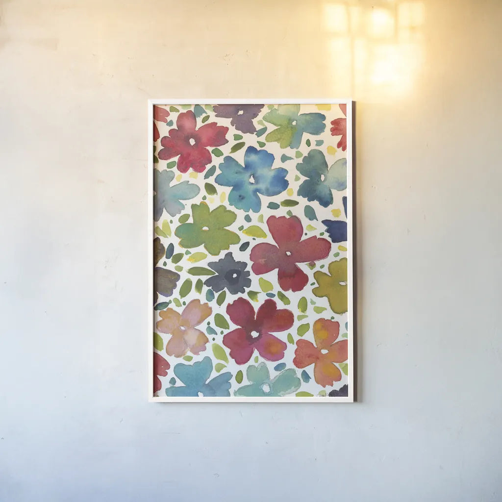 Spring Joy I by Cheryl Warrick. shown as a paper print in a white frame. Available as a archival giclee rolled canvas, fine art paper, or poster print. SKU 86972h.