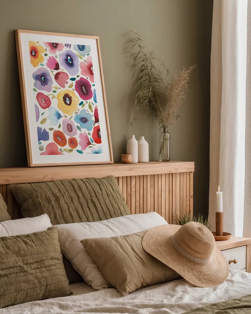 Spring Joy II by Cheryl Warrick. shown as a paper print in a natural frame. Available as a archival giclee rolled canvas, fine art paper, or poster print. SKU 86973h.